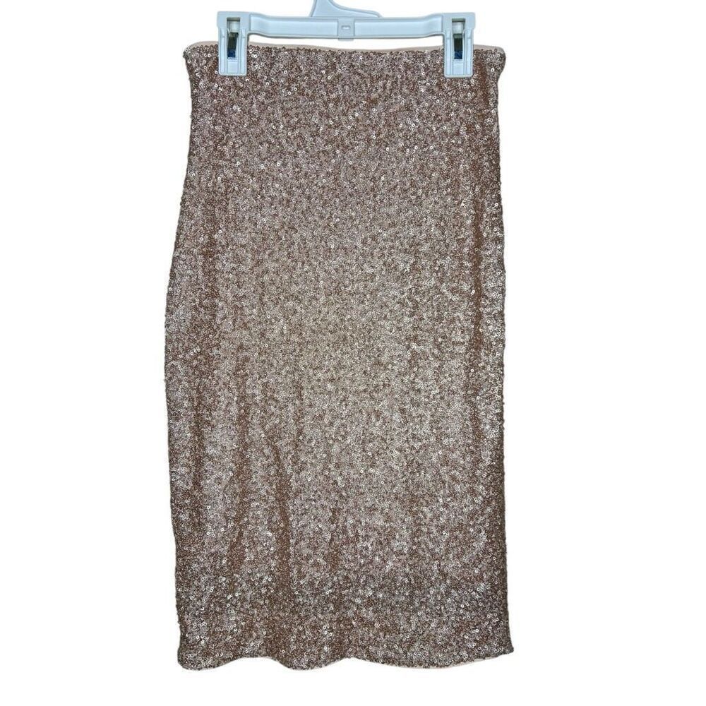 NEW Susana Monaco Sample Champagne Sequin Pencil Side Zip Skirt Small